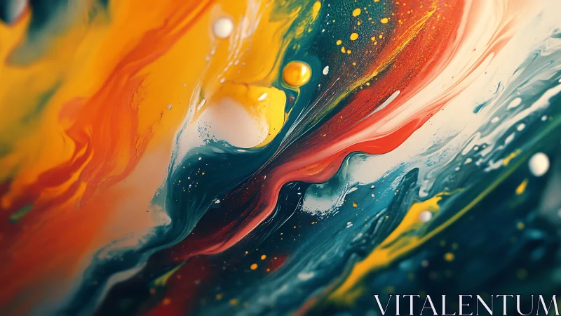 Fluid macro abstraction with swirling teal, orange and gold flows.