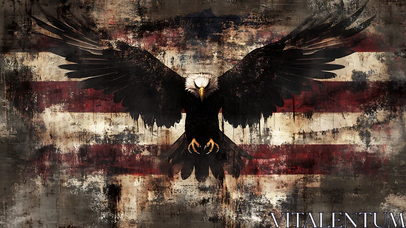Majestic Bald Eagle with Grunge American Flag Background Art.