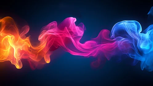 Vibrant Neon Smoke Collision Against Dark Backdrop
