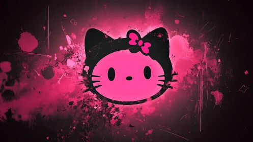 Neon pink kitty emblem exploding in electric paint splashes.