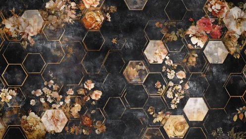 Elegant Floral Hexagons With Vintage Charm.