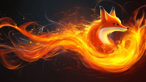 Flaming fox spirit swirling in luminous ember trails.