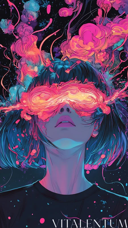 Neon vapor vision portrait in high-saturation digital painting.