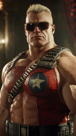 Hyperreal 3D render of muscular soldier with PBR armor and ammo belt