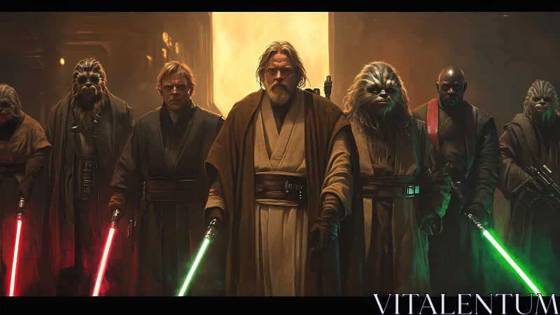 Starlit guardians stride forward with crackling laser resolve.