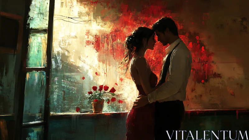 Two Souls Dancing Through Rust and Roses at Night