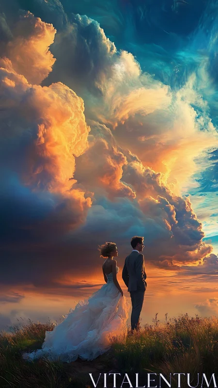 Stormlit vows beneath a cathedral of blazing clouds.