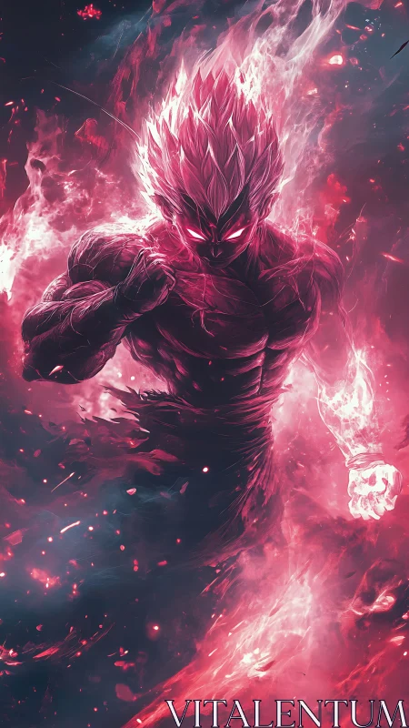 Supercharged warrior surges through neon inferno in dynamic motion