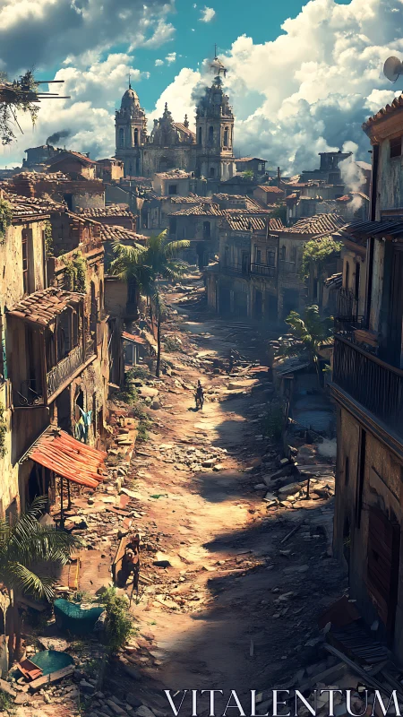 Weathered colonial street quietly endures a crumbled past