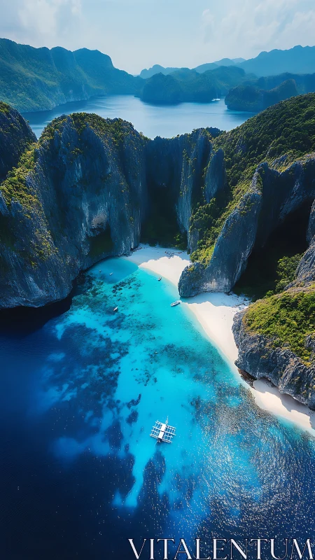 Lagoon Enclosed by Limestone Cliffs and White Sand.