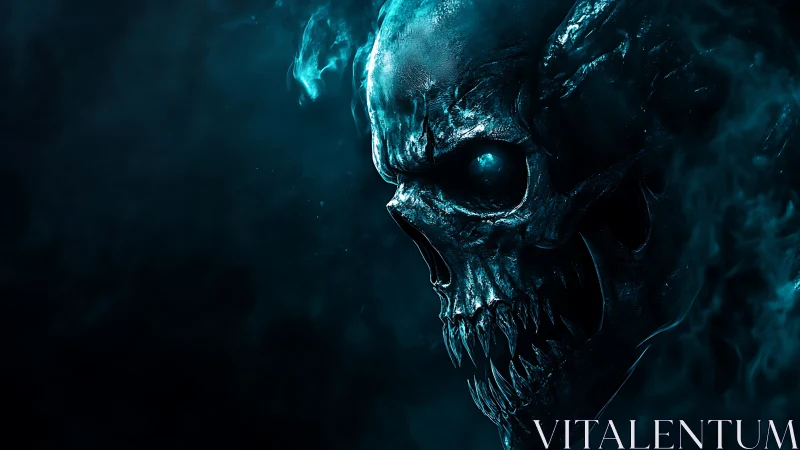Skull-like creature is rendered in blue-toned digital lighting