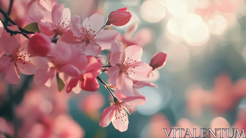 Spring Cherry Blossoms with Bokeh Background.