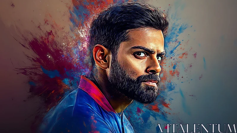 Digital portrait of male athlete with abstract color burst.