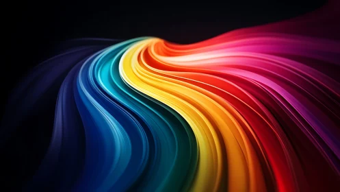 Sweeping luminous color ribbons flow across a dark void.