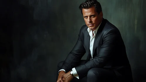 Confident man in tailored suit holds a steady, intense gaze