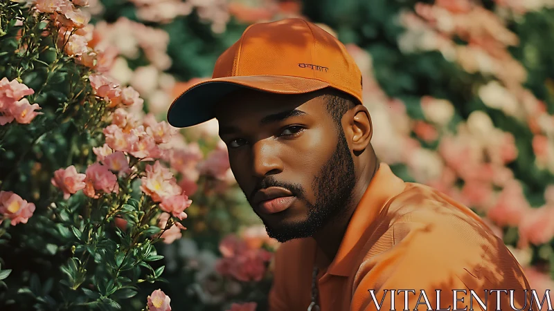 Sunlit gaze in coral blooms and bold tangerine streetwear.