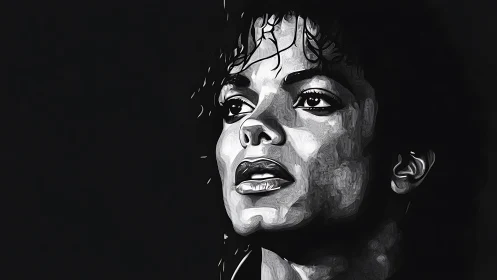 Monochrome digital portrait of person rendered in close-up