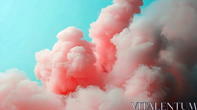 Soft pink smoke clouds rising against bright cyan sky.