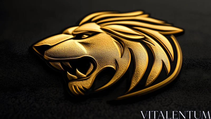 Golden lion head emblem in modern 3D style on dark background.