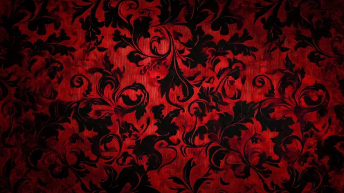 Crimson baroque floral pattern over textured grunge field.