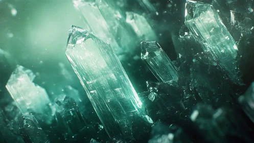 Emerald crystal cluster glows in deep atmospheric light