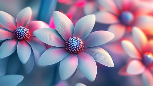 Digital composite flowers with spherical centers and gradient petals