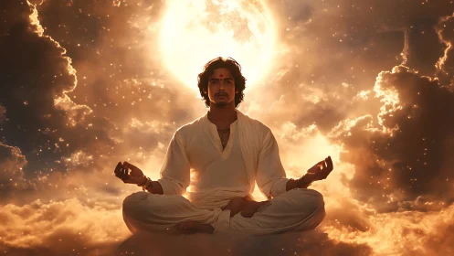 Peaceful sky meditation bathed in soft celestial light.