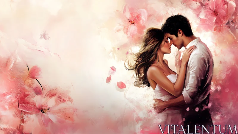 Two Hearts, Blooming Romance in Pink Dreamscape