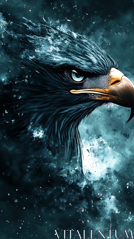 Storm-forged eagle spirit carved from swirling midnight sky.