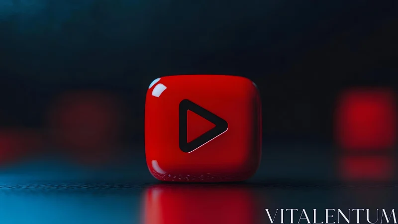 3D YouTube Play Button Icon on Dark Background, Modern Style.