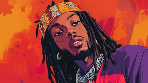 Stylized hip-hop portrait rendered in vivid digital vector gradients