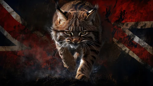 Tabby Feline Stalking Against Distressed Union Jack Backdrop