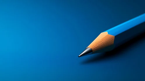Close-up view of sharpened blue pencil on blue background.