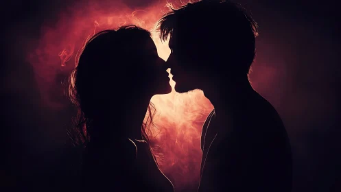 Silhouetted Passion Aflame: Where Shadows Kiss Light.
