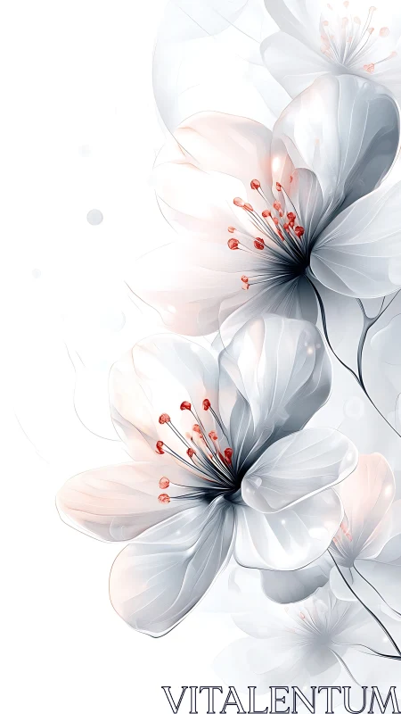 Ethereal white flowers blooming with delicate red centers