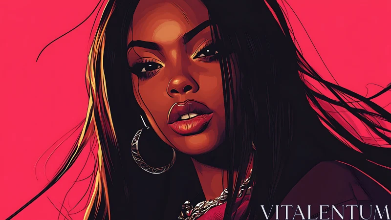 Digital portrait shows woman’s face against uniform pink background