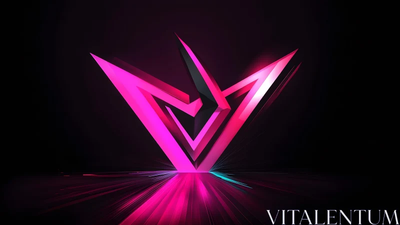 Futuristic neon pink geometric shape on dark digital background.