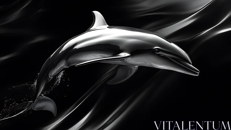 Chromed dolphin sculpture rendered in high-gloss 3D realism