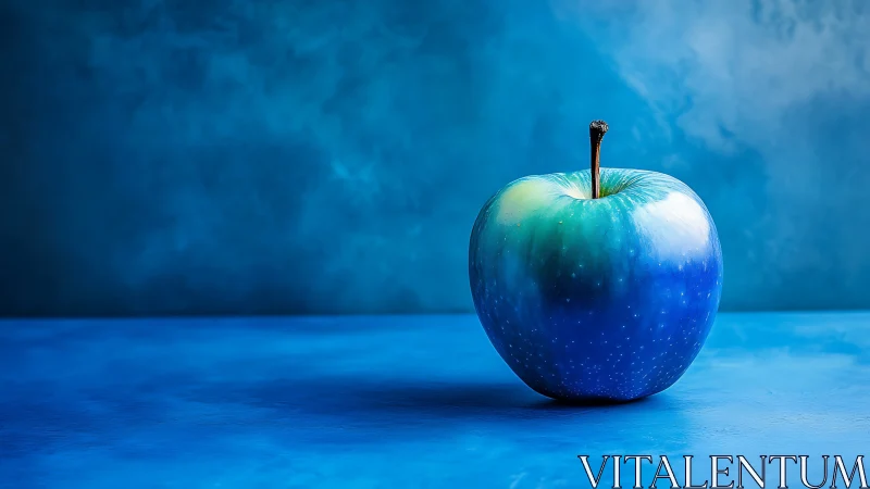 Monochrome blue apple still life explores chromatic minimalism