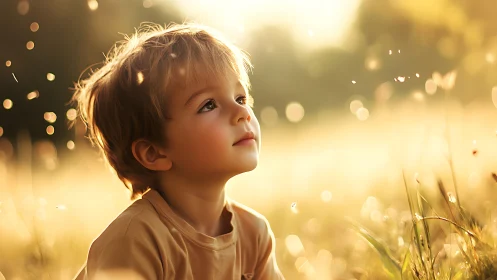 Young child profile in golden hour backlighting with bokeh foliage.