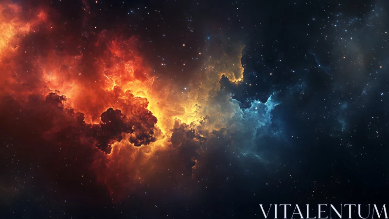 Cosmic nebula cloud displays bilateral warm and cool regions