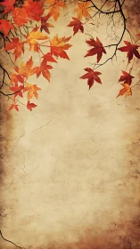 Maple leaves hang over textured beige background space