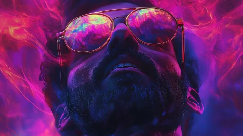 Neon dreamer adrift in ultraviolet fire and cosmic echoes.