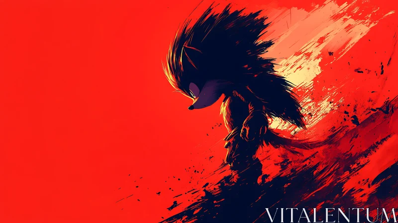 Shadowed speedster stalks through blazing crimson storm.