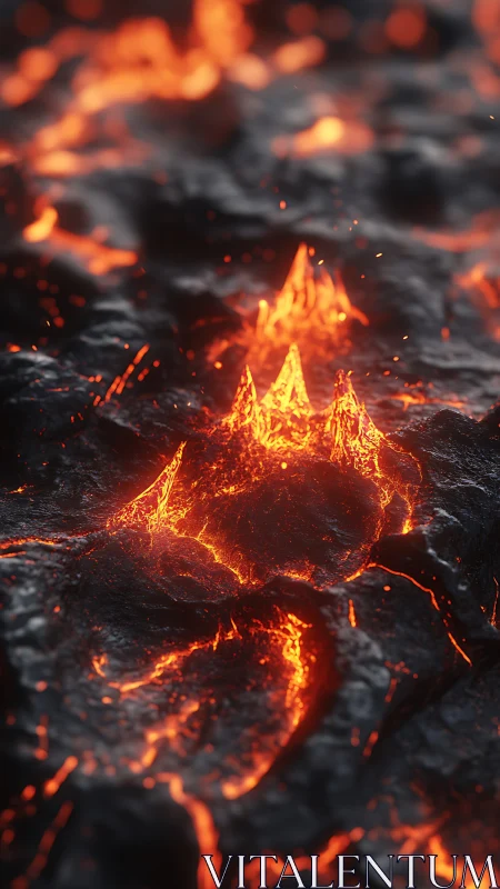 Molten Earth Awakens: Volcanic Flames Dance Across Darkened Stone.