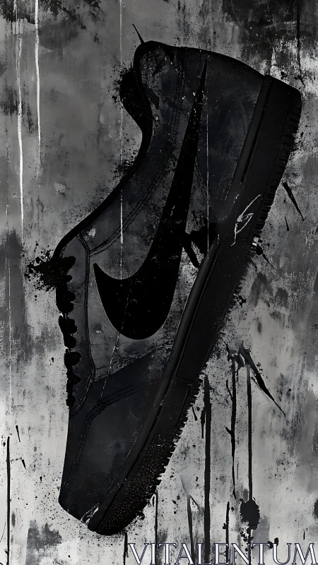 Monochrome sneaker silhouette over grunge splatter wall.