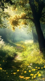 Dappled Canopy Pathway with Diffused Luminescence Through Deciduous Foliage.