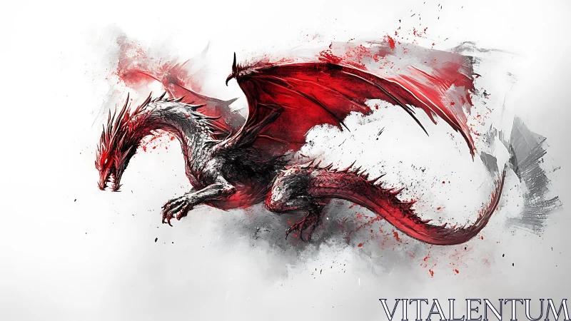 Red dragon rendered with dynamic brush strokes on white ground