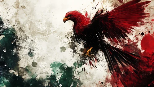 Majestic Red Hawk in Abstract Watercolor Art Style.