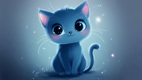 Luminescent Felinoid Character with Oversized Ocular Elements and Ethereal Illumination